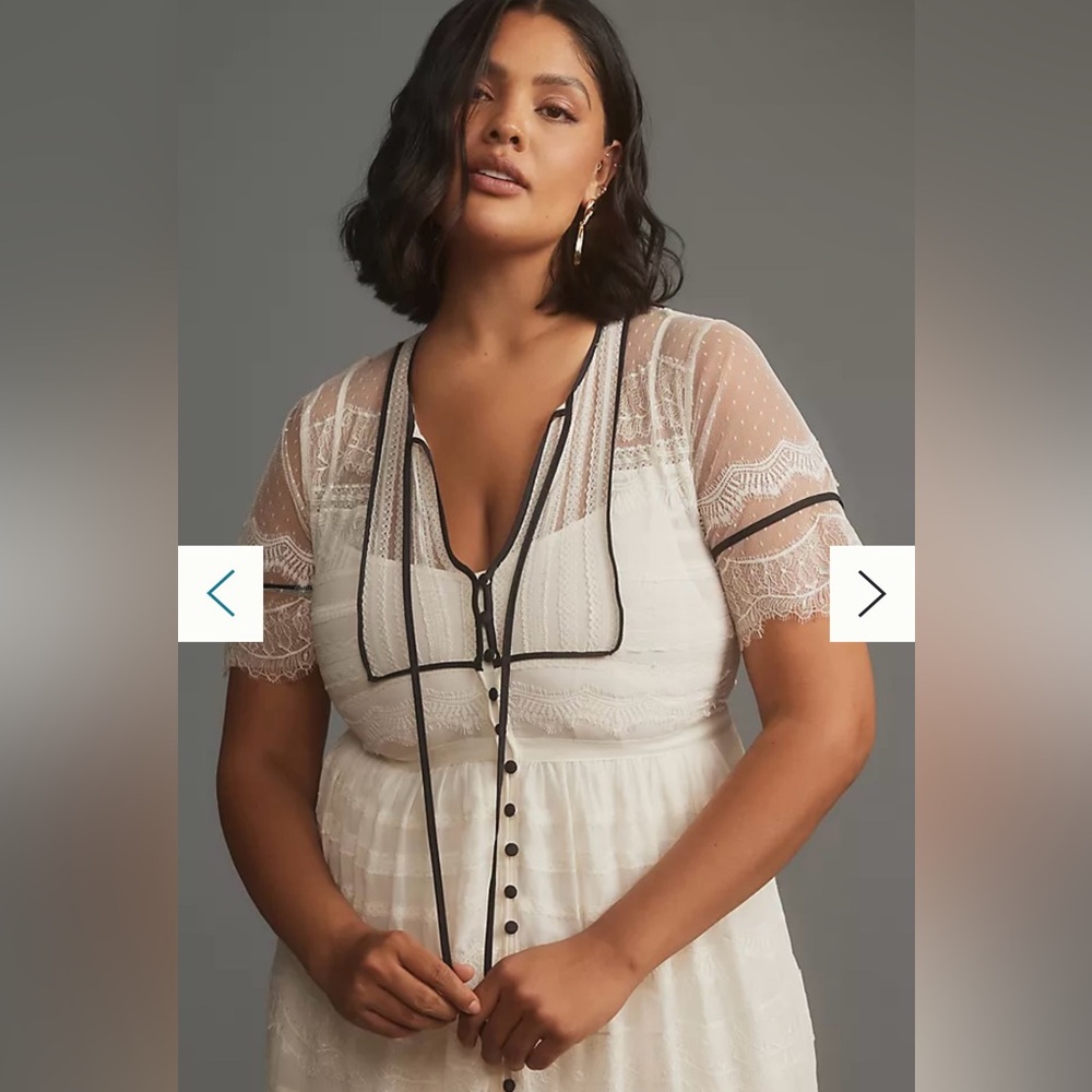 Anthropologie Short-Sleeve Button-Front Lace Midi Dress - Picture 8 of 9
